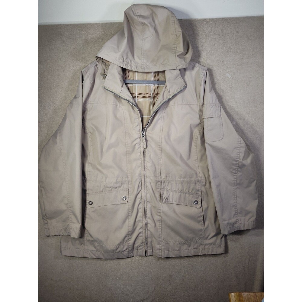 IZOD Women's Raincoat XL Removable Hood Jacket Preppy Lightweight Lined
